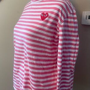 Comme des Garcons Coral-Pink and White Striped t shirt size M EUC! ⭐️⭐️